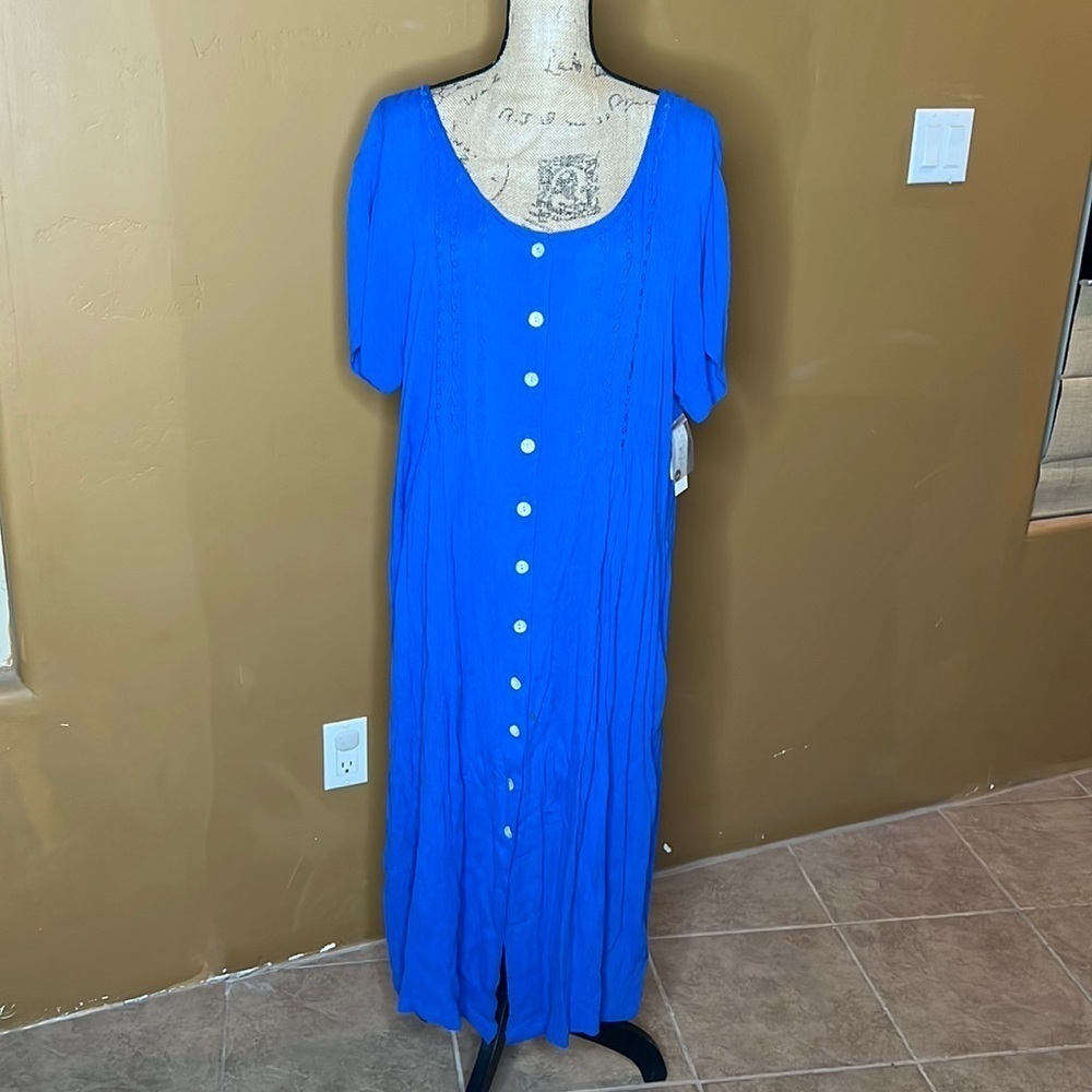 NWT Erika Taylor Intimates Blue Embroidered Dress w/ Pockets Size Large